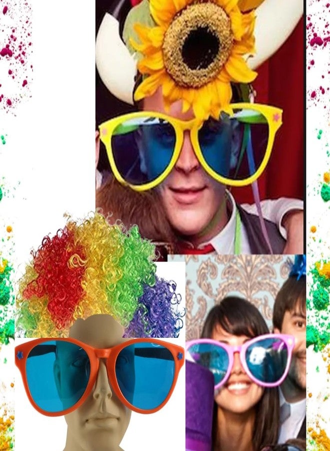 Artonezt طقم أرتونيزت مكون من قطعتين - نظارات واقية للحفلات، مقاس كبير + شعر مستعار ملون من نوع أفرو كيرلي مموج، شعر مستعار أنيق للحفلات، احتفالات مهرجان هولي - Image 4